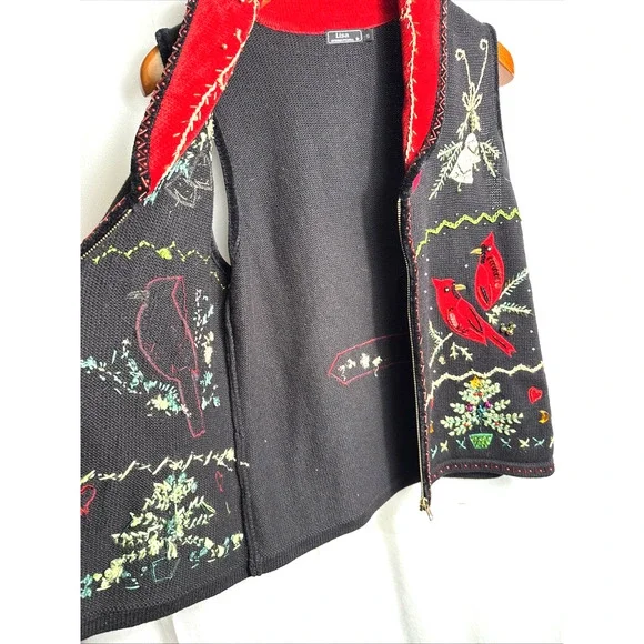 Christmas Holiday Sweater Vest Women’s Size Small Red Cardinals Embellished EUC - Picture 10 of 11